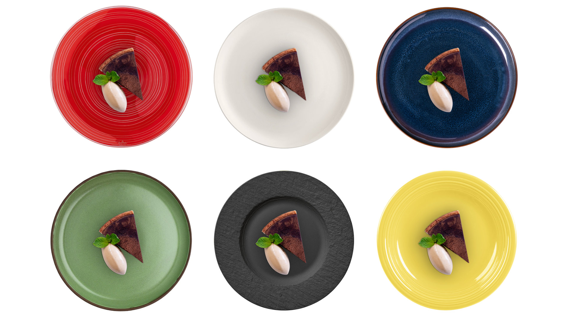 Cake on different coloured plates