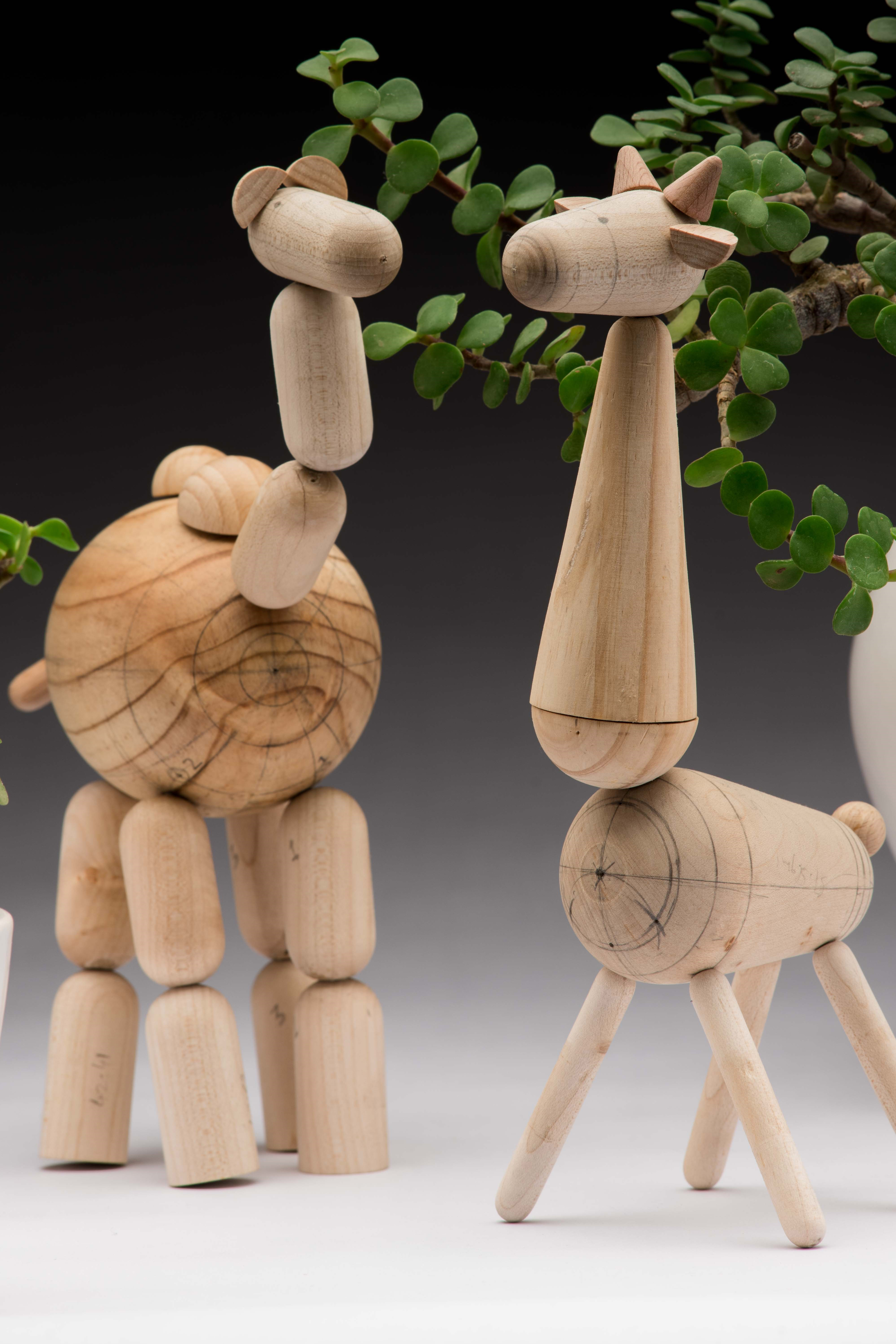 Shikhar: The magnetically modular wooden animals can be put together intuitively and are mainly handmade, made from sorted wood waste.