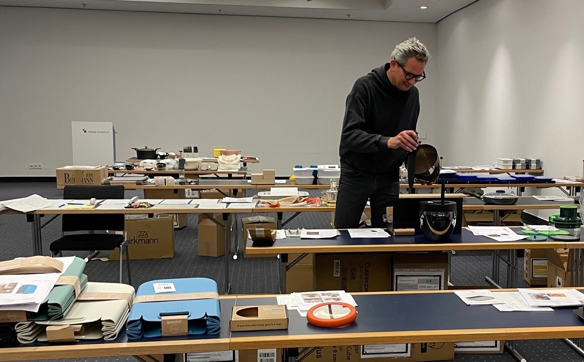 London-based industrial designer Sebastian Bergne selecting products for the special presentation Solutions 2023