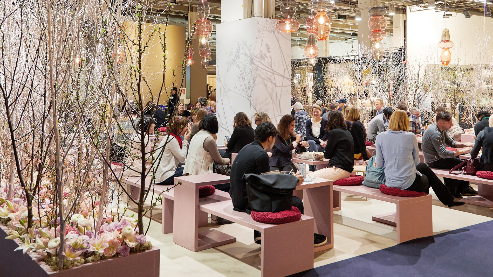 People sitting in a restaurant at the Messe Frankfurt fairground