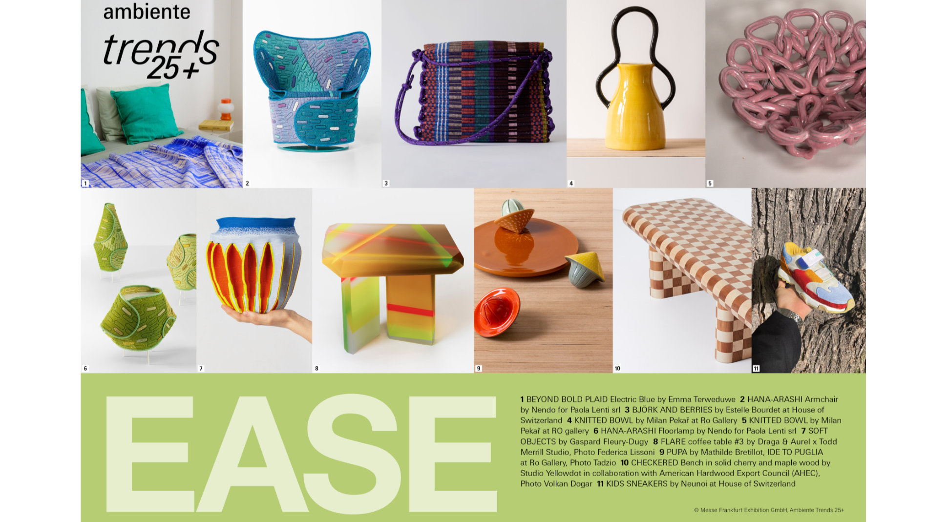 EASE celebrates the pure joy of experimenting with unconventional ideas, materials and materials: strong patterns, textures and a variety of colours create a cheerful, inspiring living environment. Graphic: Messe Frankfurt