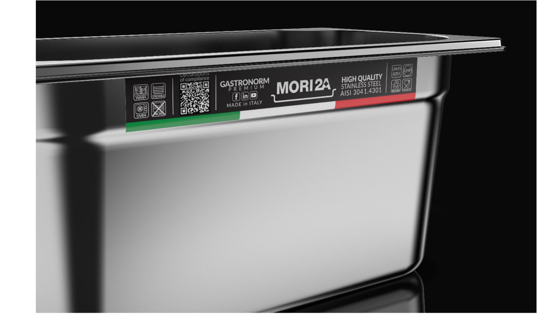 Edelstahl-Gastronormbehälter mit farbcodierter Kennzeichnung