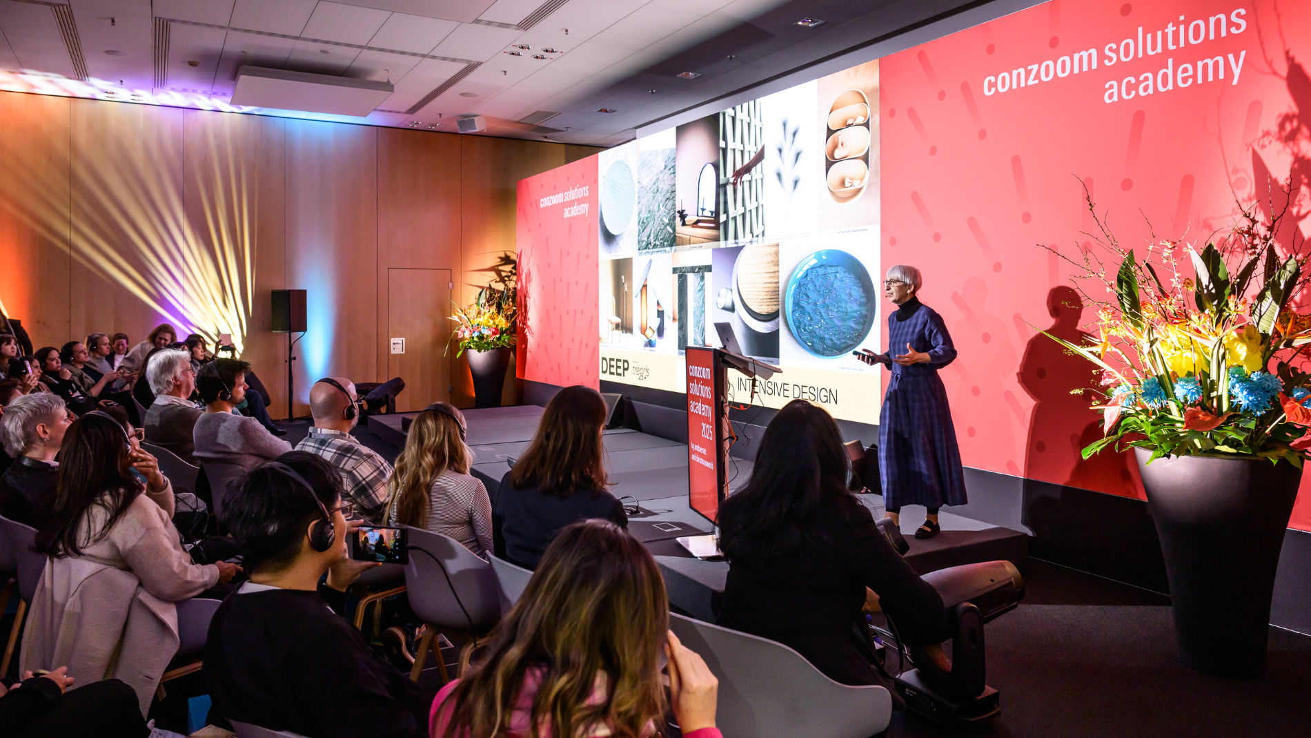Stage with speaker and crowd