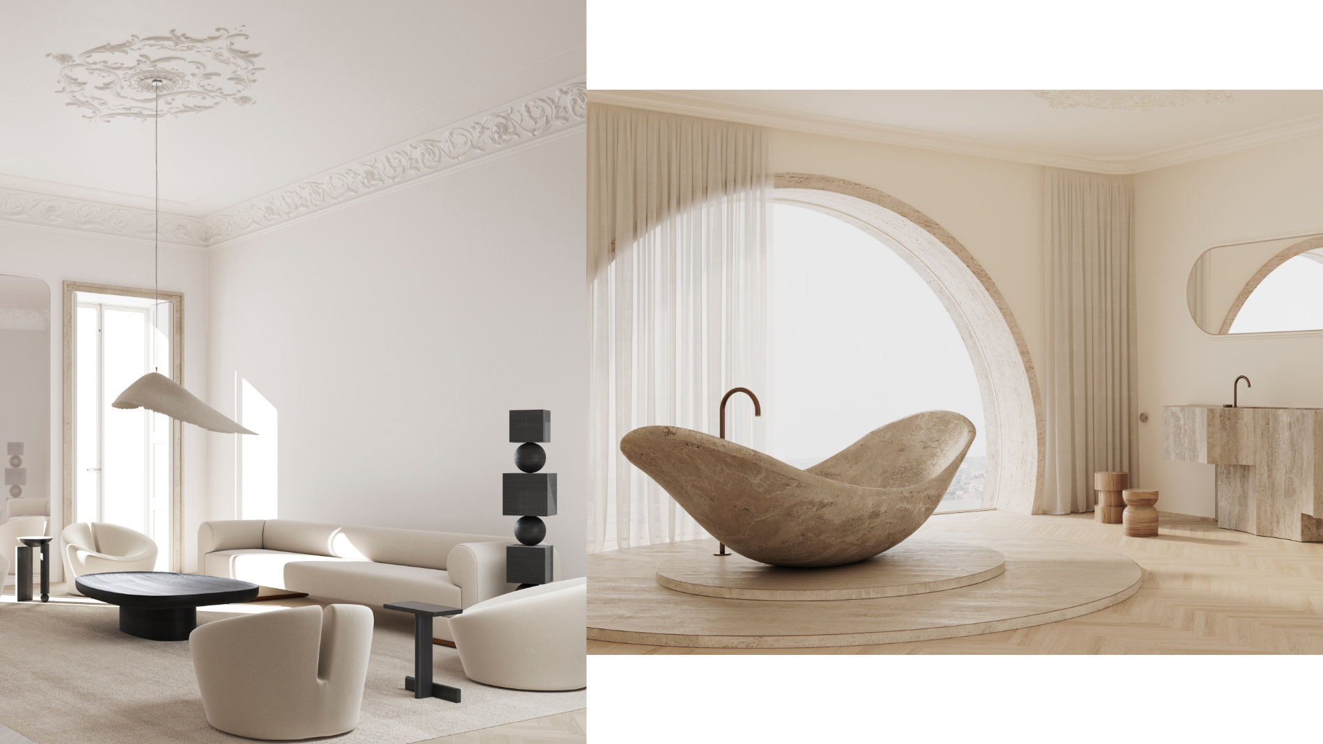 Ein Wohnzimmer und ein Bad designt von Katty Schiebeck Studio