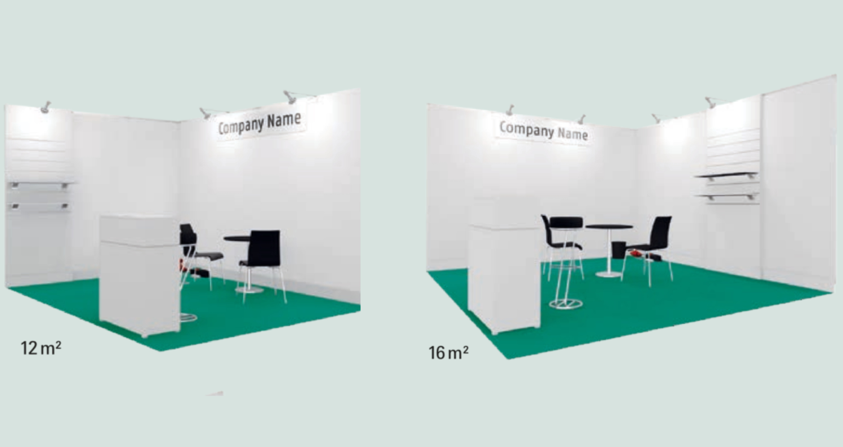 12 sqm and 16 sqm stand