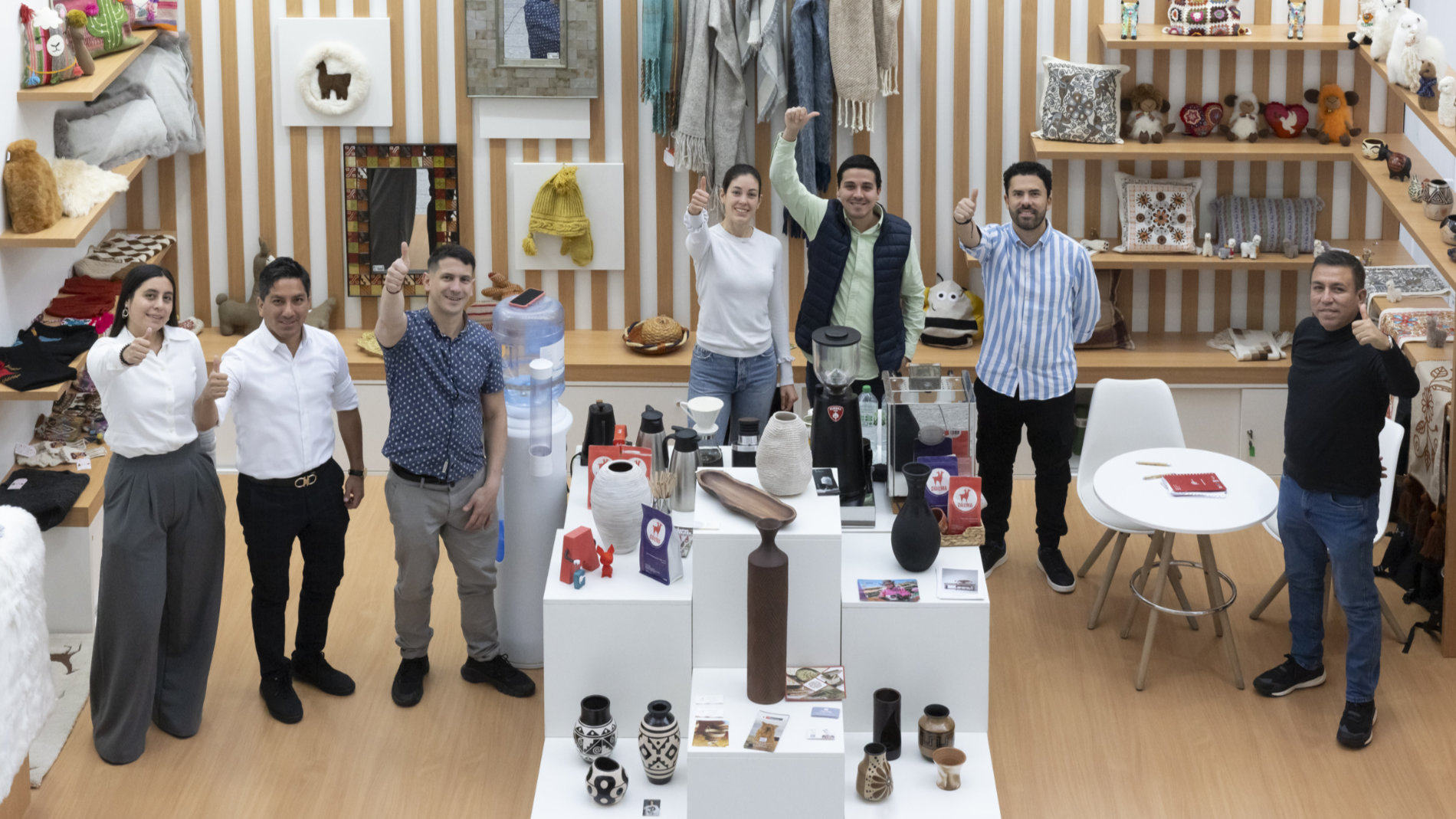People at an international trade fair stand