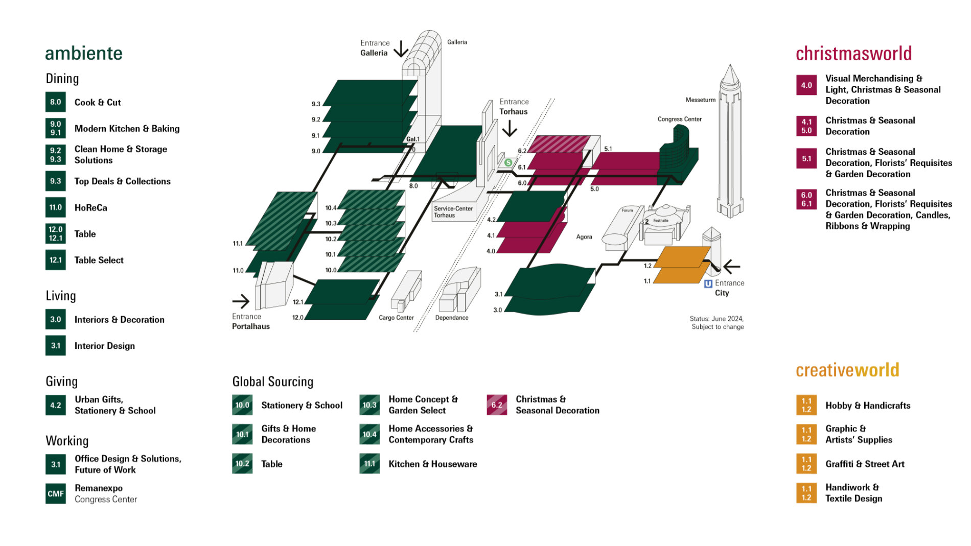 hall plan of the exhibition centre in Frankfurt for Ambiente, Christmasworld and Creativeworld 2025