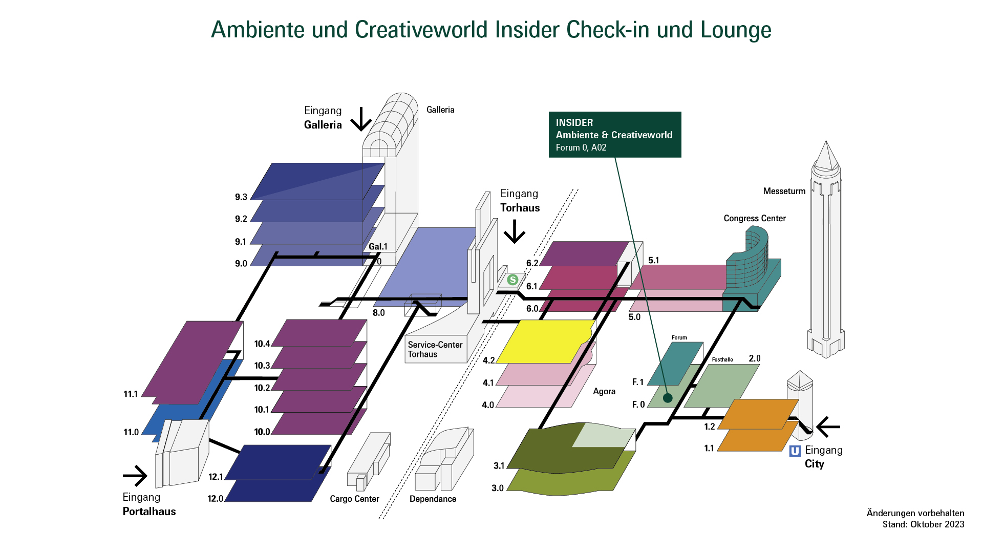 Geländeplan zur Creativeworld, Ambiente und Christmasworld mit der Insider Lounge